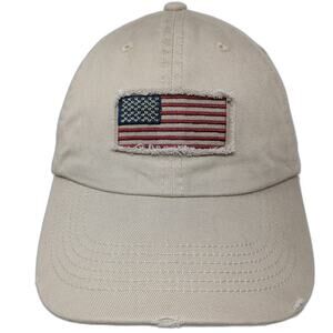 Dorfman Hat Co Baseball Cap Beige One Size USA American Flag Frayed Slideback
